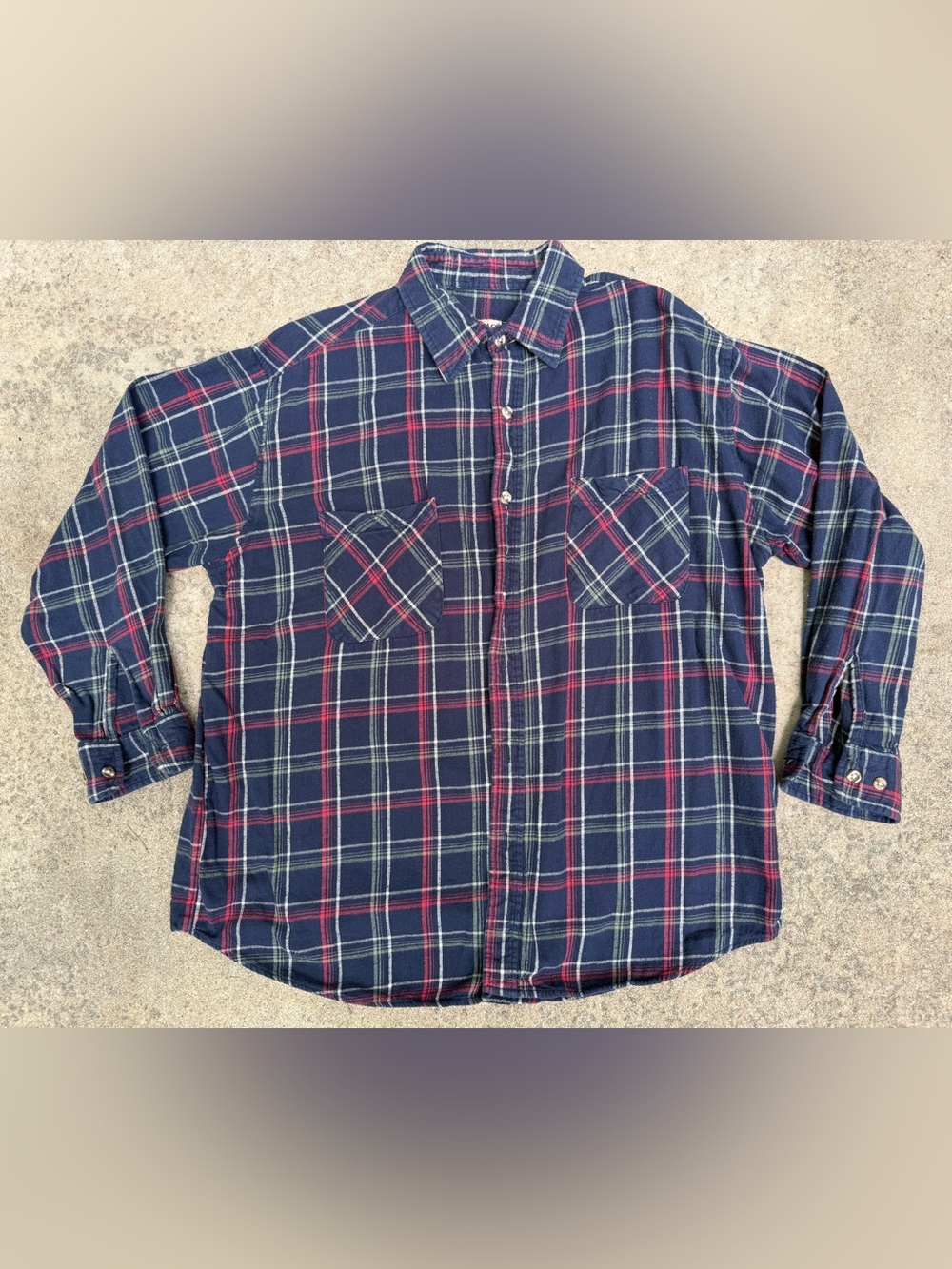 Vintage 90s Big Mac Men's Navy Plaid Button-Up Shirt Navy/Red Sz XL